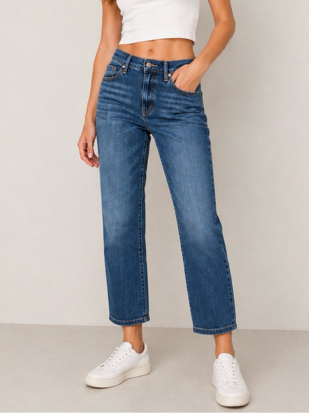 MOTHER Blue High-Rise Cropped Straight Jeans